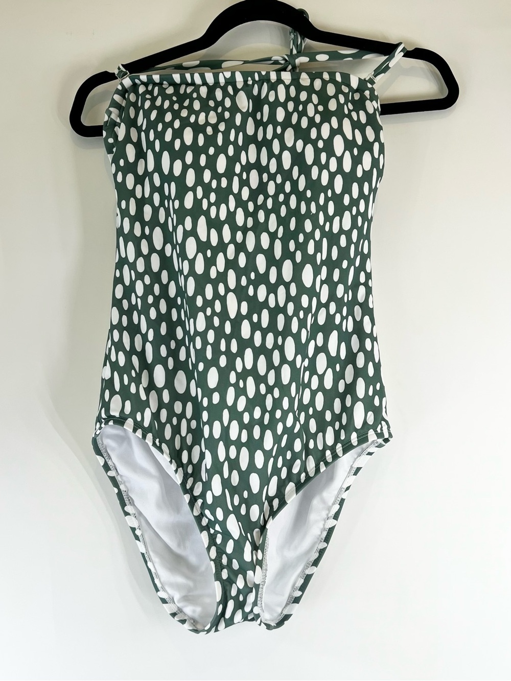 Kona Sol Green and White One-Piece Swimsuit Halter Med Preppy Polka Dots Maxima
